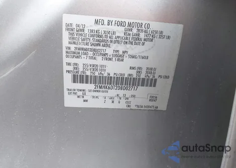 2013 Ford Flex Limited from USA, damaged, VIN 2FMHK6DT2DBD02717